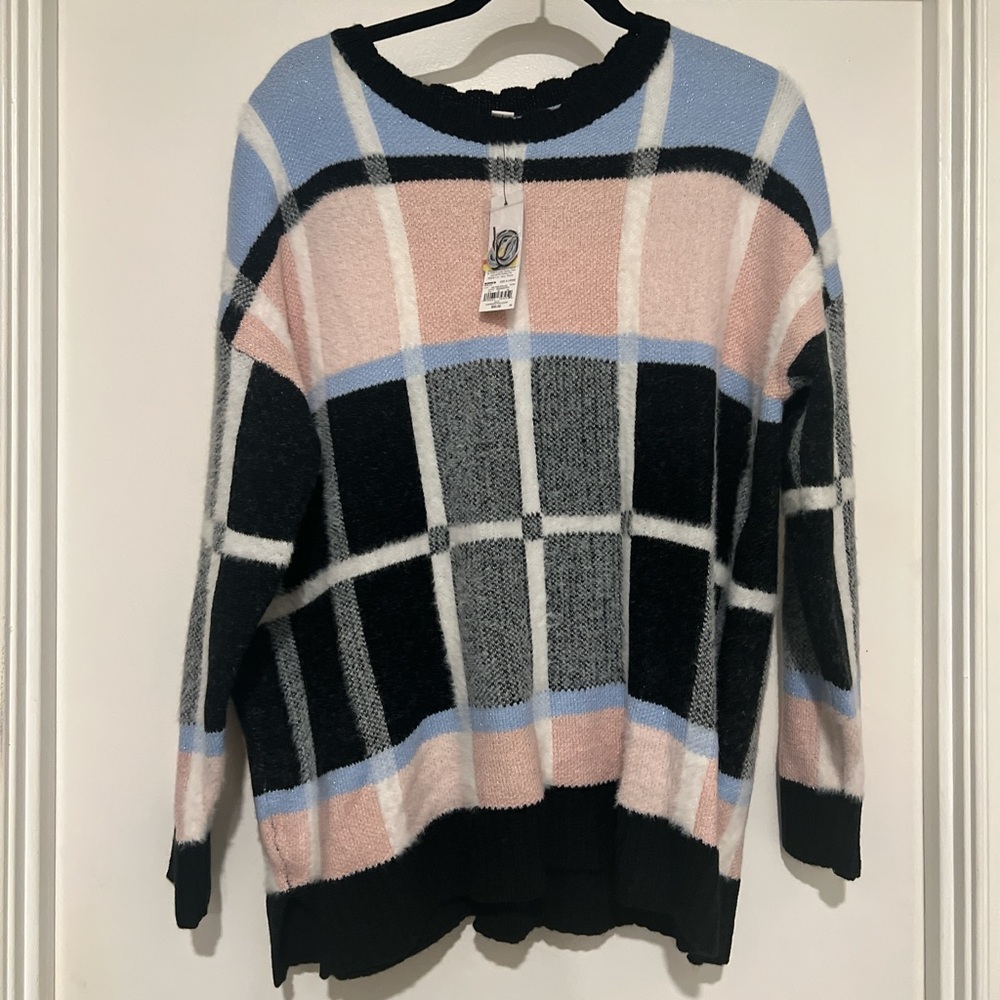 Elle Pastel Plaid Crew Neck Sweater